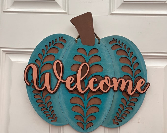 Fall Door Hanger | Laser Cut | Autumn Door Hanger | Welcome Fall | Rustic Fall Signs | Pumpkin | White Pumpkin Wreath