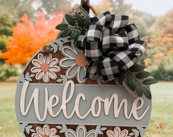 Welcome - Front Door Decor - Summer Daisy Door Hanger - Front Porch Sign - Wall Art - Wall Sign - DIY Project