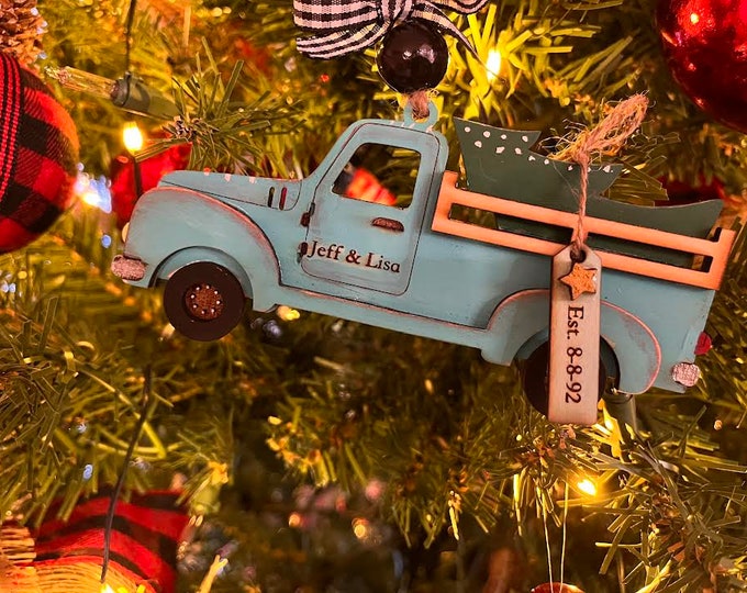 Vintage Truck | Wooden Christmas Ornament | Personalized | Tree Decorations | Gift Ideas | Rustic Farmhouse | Ornament Exchange