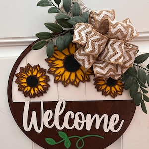 Bienvenidos - Decoración para puerta de entrada - Primavera - Verano - Colgador de puerta con girasoles - Letrero para porche delantero - Arte de pared