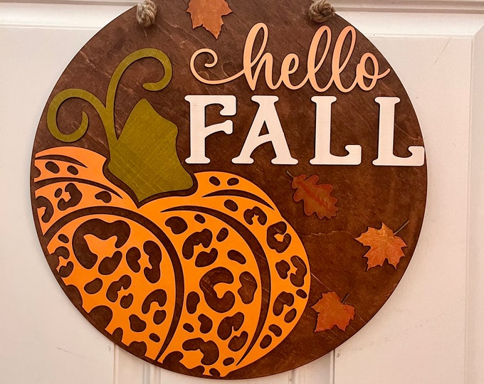 Hello Fall | Front Door Decor | Fall Pumpkin Door Hanger | Front Porch Sign | Wall Art | Wall Sign | Thanksgiving Wreath | Pumpkin