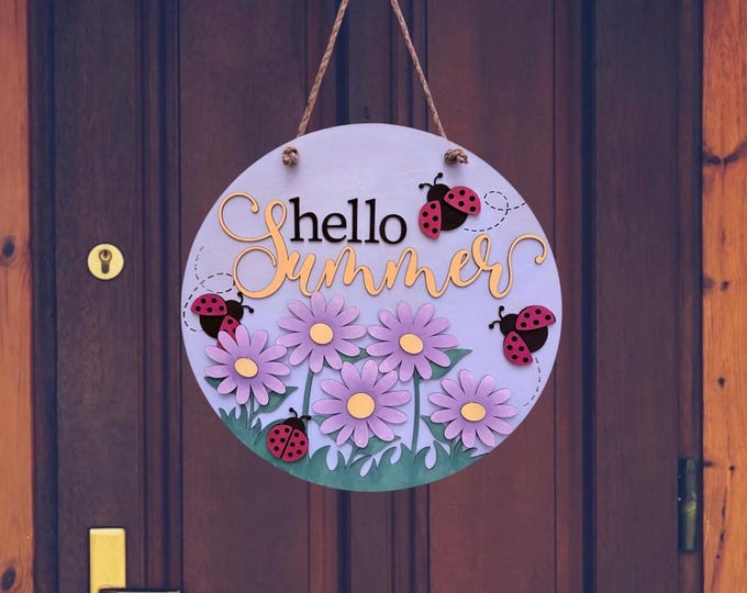Hello Summer - Front Door Decor - Door Hanger - Front Porch Sign - Wall Art - Wall Sign