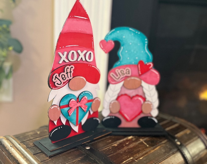 Valentine Gnome - Personalizes Hand Painted Laser Cut