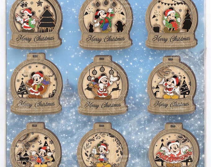 Christmas Mouse - Wooden Christmas Ornament - Personalized - Tree Decorations - Gift Ideas - Ornament Exchange - Mickey - Snow Globe Shaped