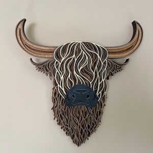 Multi Layered Highland Cow - Wall Art - 6 Layers - Laser Cut - Hand Stained/Painted