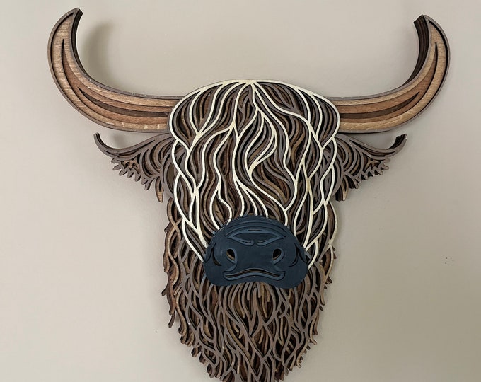 Multi Layered Highland Cow - Wall Art - 6 Layers - Laser Cut - Hand Stained/Painted