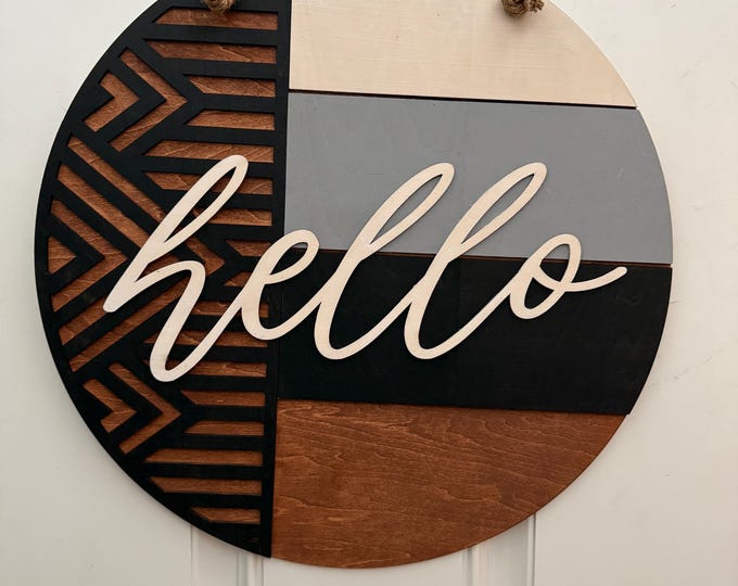 Welcome - Front Door Decor - Hello - Boho Round Sign - Front Porch Sign - Front Door Plaque - Wall Art - Interior decorations