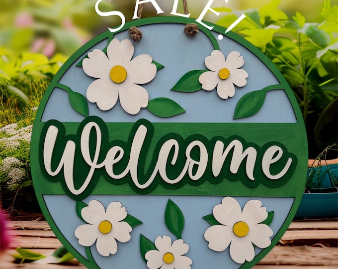 Welcome - Front Door Decor - Spring/Summer Daisy Door Hanger - Front Porch Sign - Wall Art - Wall Sign
