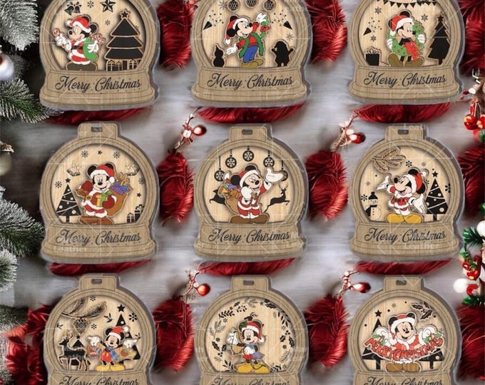 Christmas Mouse - Wooden Christmas Ornament - Personalized - Tree Decorations - Gift Ideas - Ornament Exchange - Mickey - Snow Globe Shaped