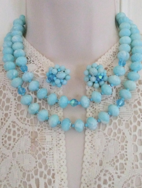 Vintage Japan Double Japan Baby blue beaded  Stran