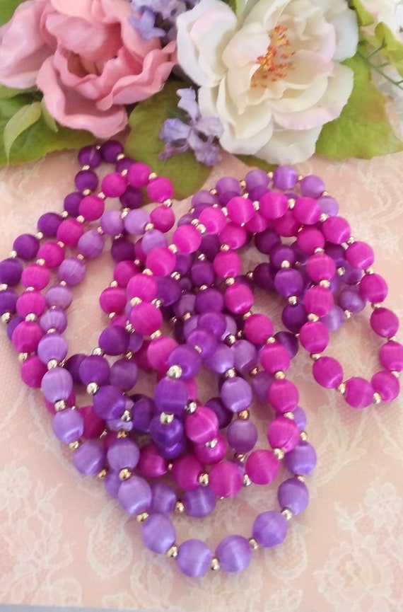 Vintage  Satin Silk Thread Bead Necklaces Set of T