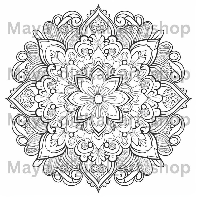 Flower Mandala Grayscale Coloring Sheets Printabel Instant - Etsy