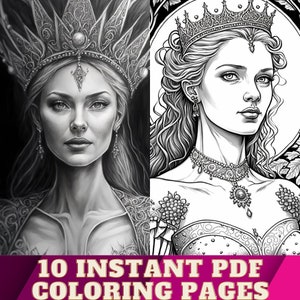 The Best Coloring Pages | Queens Of Different Styles | Black And Withe Grayscale Coloring Pages | US Letter Size | PDF |