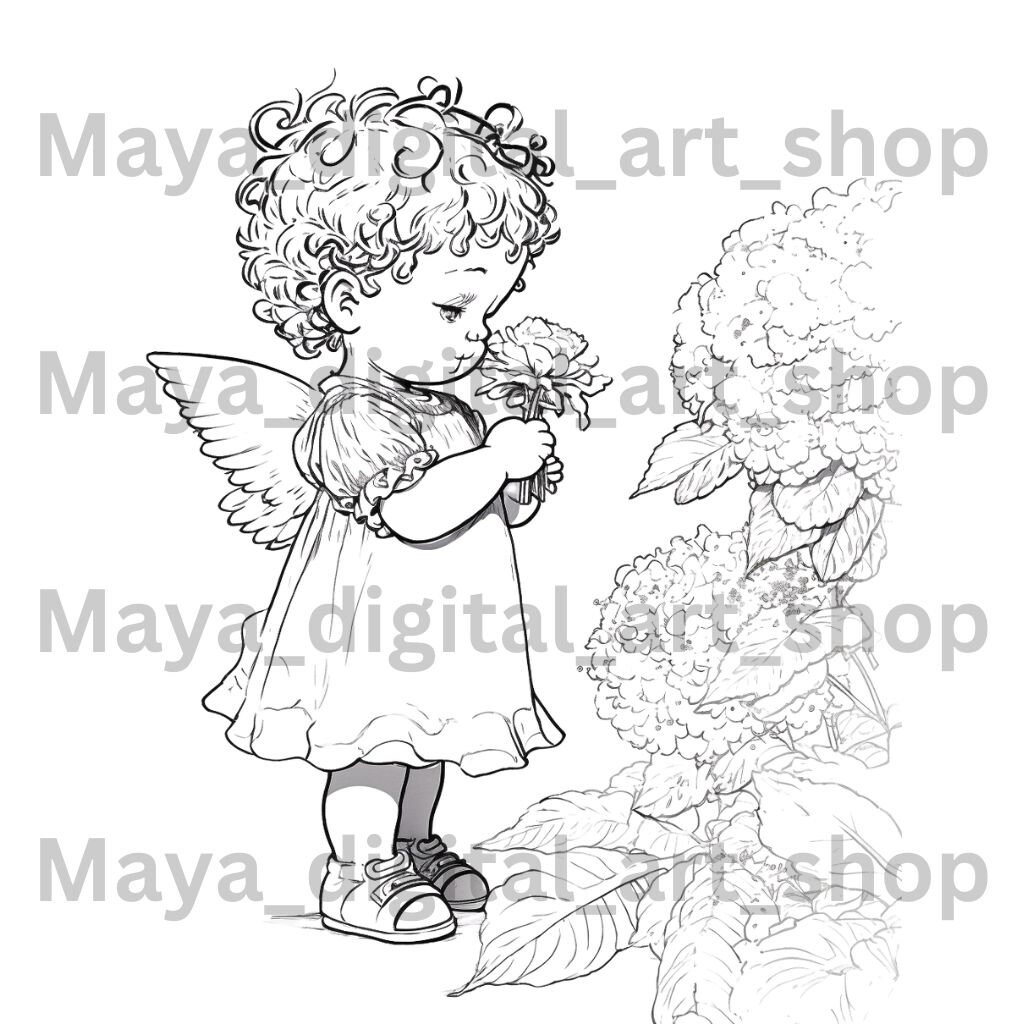 Lovely Angels Coloring Book, Printabel PDF and JPG, AI Generated Images ...