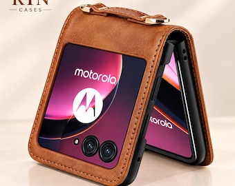 Leather-Look Wallet Case for Motorola Razr | Card Holder, Lanyard Cover