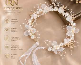 Pearl Flower Headband | Fairy Wreath Hair Accessory | Wedding Party Headpiece