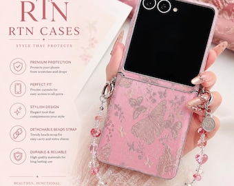 Butterfly Embroidered Leather Phone Case with Strap for Samsung Galaxy Z Flip 8–5