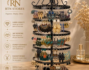 5-Tier Rotating Earring Holder | Metal Jewelry Display Stand | Earring Organizer