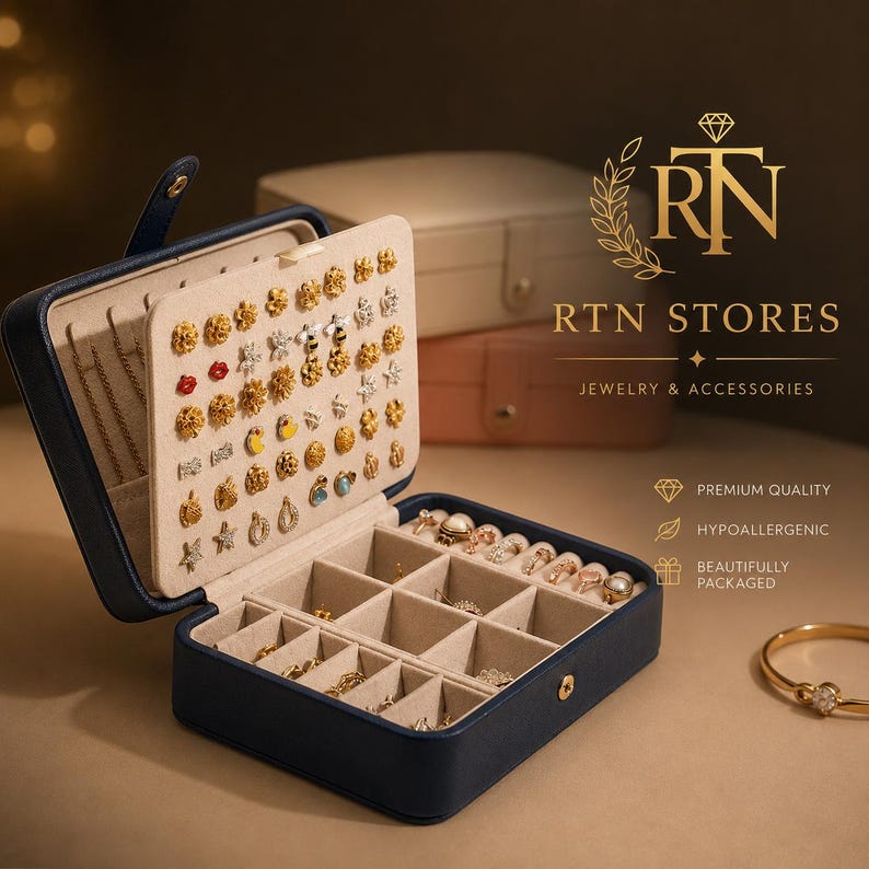 Leather Jewelry Box | Ring & Earring Organizer | Travel Jewelry Case image 1