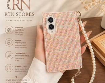 Samsung Galaxy Z Fold 8 Woven Case with Pearl Wrist Strap & Hinge Protection