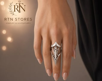 Gothic Armor Ring – Silver Punk Statement Ring, Medieval Cyberpunk Jewelry for Men Women