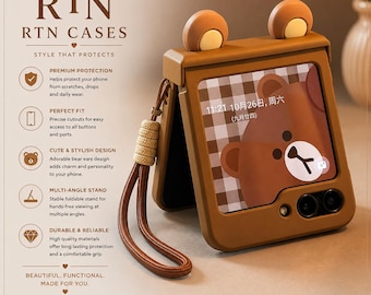 Brown Bear Ears Phone Case for Samsung Galaxy Z Flip 8 & Motorola Razr (Plastic Bumper)