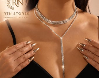 Sparkling Rhinestone Body Chain Choker – Crystal Y Necklace Statement Jewelry for Women