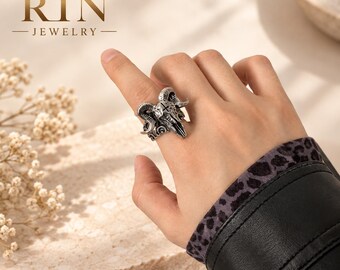 Sheep Head Ring | Open Mouth Animal Statement Ring | Gothic Unisex Fashion Jewelry