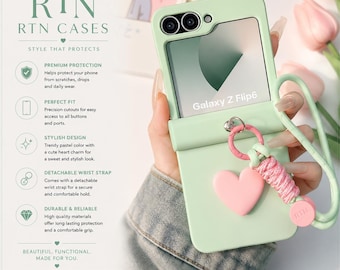 Mint Green Heart Phone Case for Samsung Galaxy Z Flip 8 | Geometric Lanyard Cover