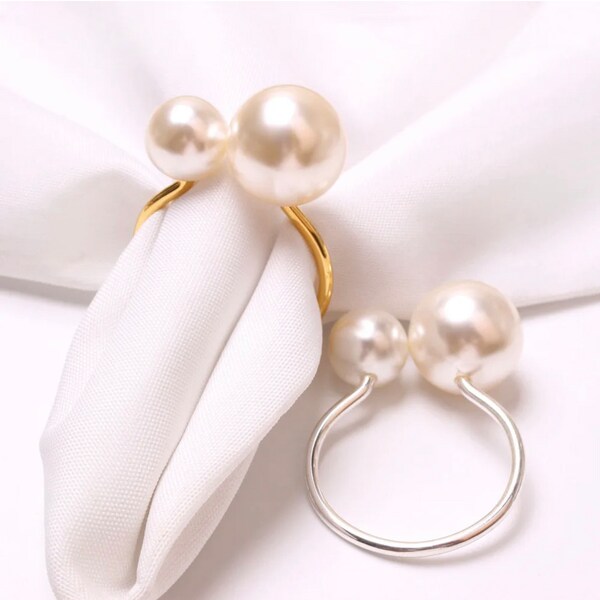 4 pcs luxury nordic bling wedding thankful easter napkin ring holder pearl metal decoration table napkin rings