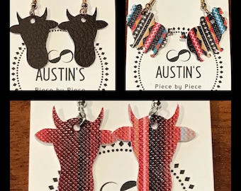 Cow Head or Pig Faux Leather Earrings