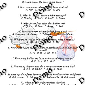 Baby Trivia Game - Baby Shower Game - Baby Shower - Instant Download - Printable