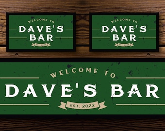 Bar Mat For Home Pub Personalised Your Pub Name And Customised - Plain Green And Gold Design Glass Design Bar Runner - Large Or XL Sizes
