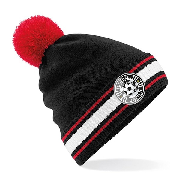 Personalised Football Bobble Hat For Your Team One Size - Printed Full Colour Badge