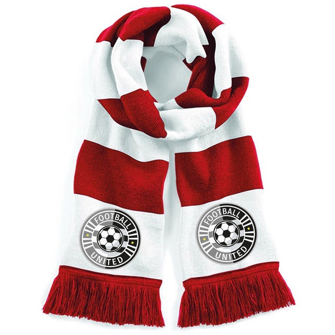 Red and White Personalised Football Scarf for Your Team Printed Full ...