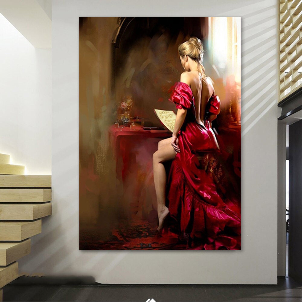Woman in Red Dress Canvas Wall Art Blonde Hair Woman Canvas Etsy