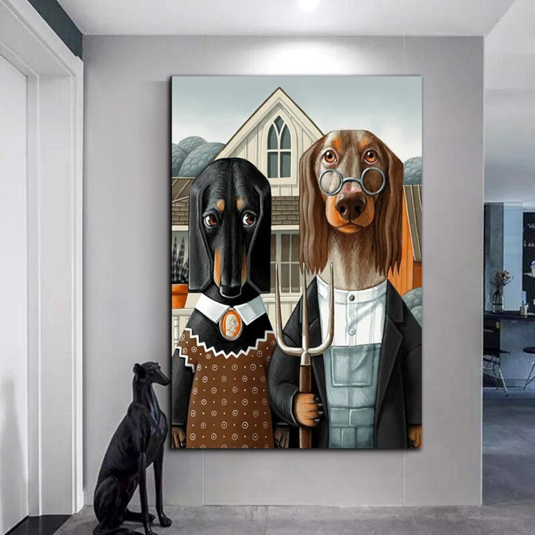 Brown Dog Canvas Wall Art, Black Dog Canvas Wall Art, Married Dogs