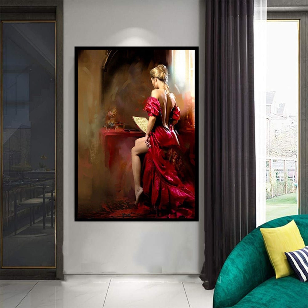 Woman in Red Dress Canvas Wall Art Blonde Hair Woman Canvas Etsy