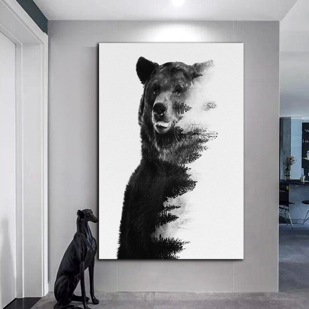 Bear Canvas Wall Art Bear and Forest Canvas Wall Art Trees Etsy