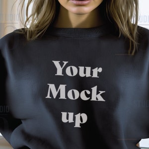 Black Gildan 18000 Mockup | Gildan Black Sweatshirt Mockup | Sweatshirt Model Mockup | Simple Mockup | Black Gildan Oversized Crewneck Mock