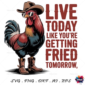 Bundle SVG coq frit, fichiers coupés poulet cowboy, citation sarcastique drôle Png, chapeau bottes, cadeau pour amateur de poulet Cricut