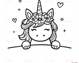 Unicorn SVG Bundle, Cute Unicorn Cut Files, Flower Crown Unicorn PNG, Unicorn Clipart, Commercial Use
