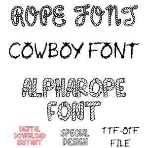 Paquete SVG de fuente Rope, fuente TTF Cowboy, fuentes náuticas, conjunto de fuentes Western, fuente de letras de contorno, fuente Burlap