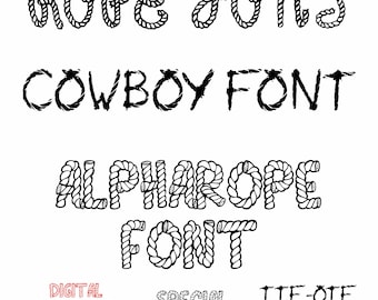 Rope Font SVG Bundle, Cowboy TTF Font, Nautical Fonts, Western Font Set, Outline Letter Font, Burlap Font