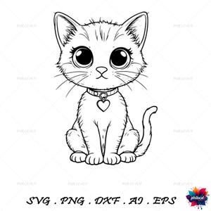 Páginas para colorear de gatos lindos (SVG), arte lineal de gatitos, imágenes prediseñadas de contornos de animales, páginas para colorear de mascotas, dibujos de gatos, gatitos kawaii