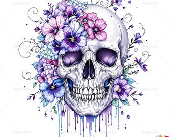 Floral Skull Sublimation PNG | Goth, Boho, Trendy Design for T-shirts, Mugs, & More | Instant Digital Download