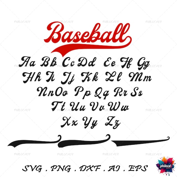 Baseball Font Svg, With Tail Baseball Font OTF SVG, PNG and Text Tails, Baseball Script, Softball Font