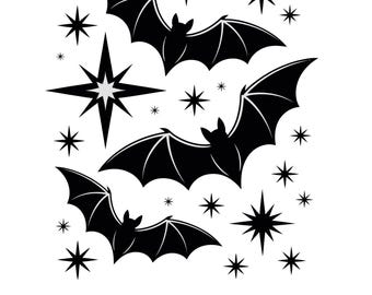 Bat SVG Bundle, Stars Cut Files, Halloween Design, Bat Silhouette, Spooky Cricut, Halloween Png, Spooky Digital Downloads