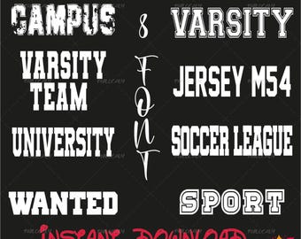 Font Campus ,Varsıty. Varsıty team, Jersey m54 ,Unıversıty, Soccer league ,Wanted and Sport Svg,Png,Ttf