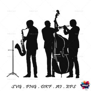 Jazz Band Silhouette SVG, saxophone trompette SVG, clipart musique, musicien coupe fichiers